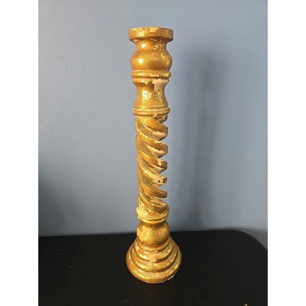 Vintage Spiral Twist Candle Holder Gilded Gold Finish Heavy Resin 14
